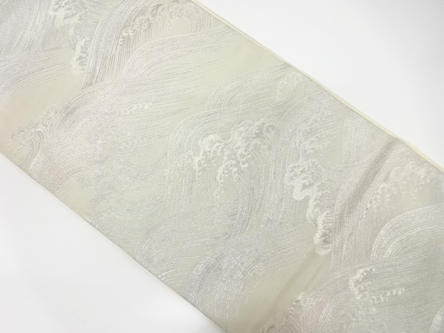 JAPANESE KIMONO / ANTIQUE FUKURO OBI / SILK / WOVEN RAGING WAVES